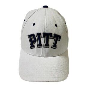 PITT Panthers Zephyr Cap Men M/L NCAA White w/Blue Letters Fitted Hat Pittsburgh